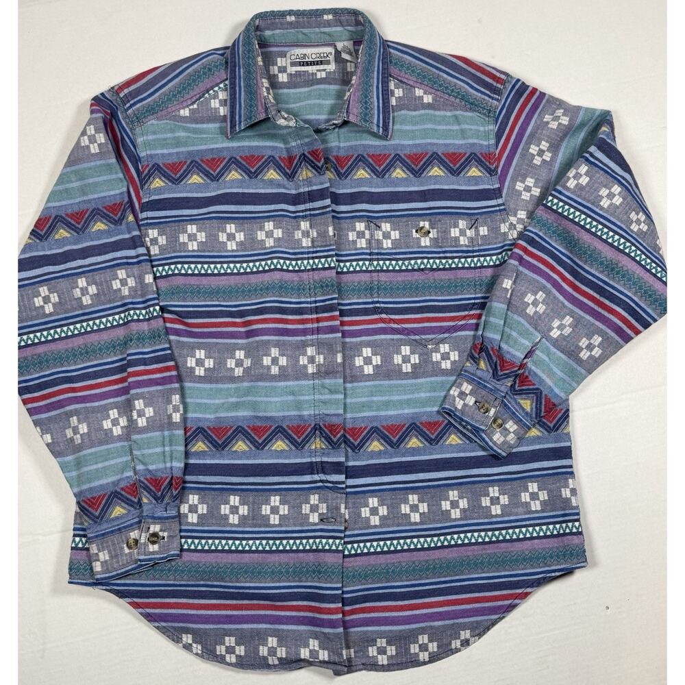 Cabin Creek Petite Southwestern Vintage Style Shirt Women L Cotton Color